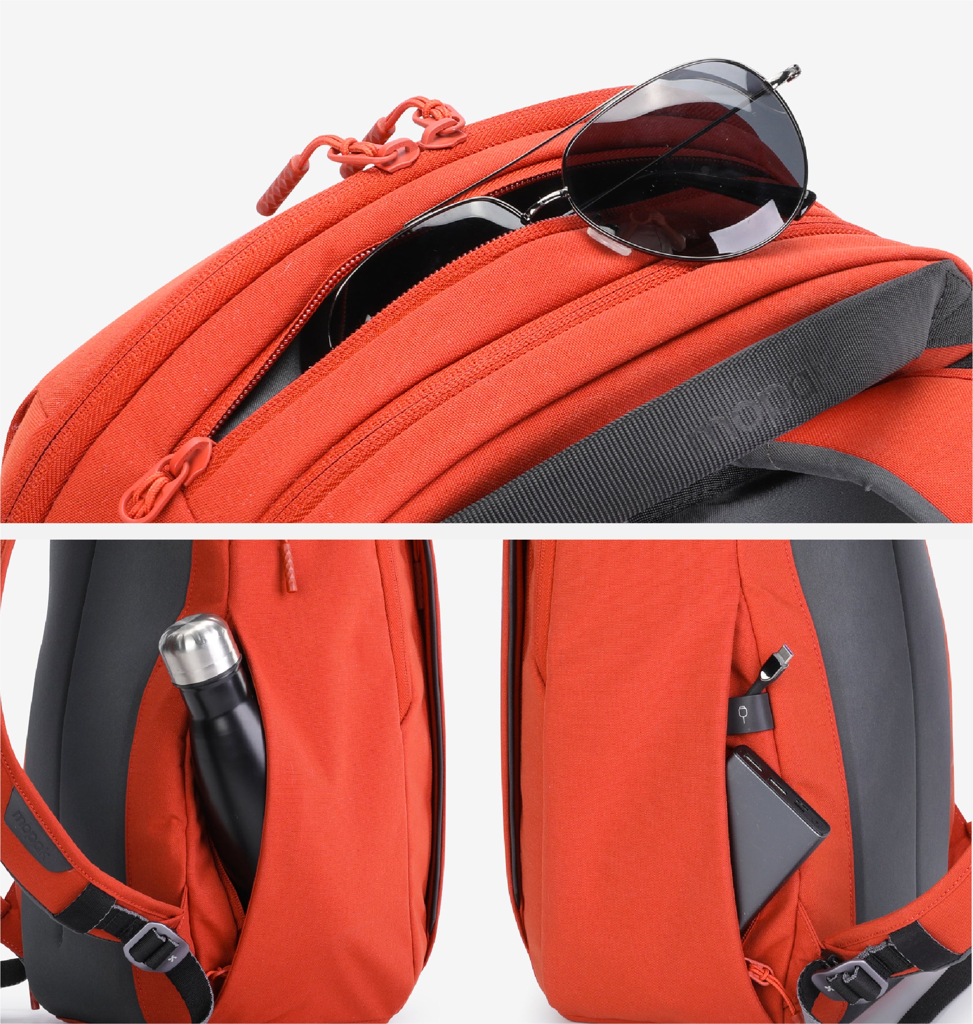 Top Pocket Quick Access for Sunglasses and side pockets for water bottles