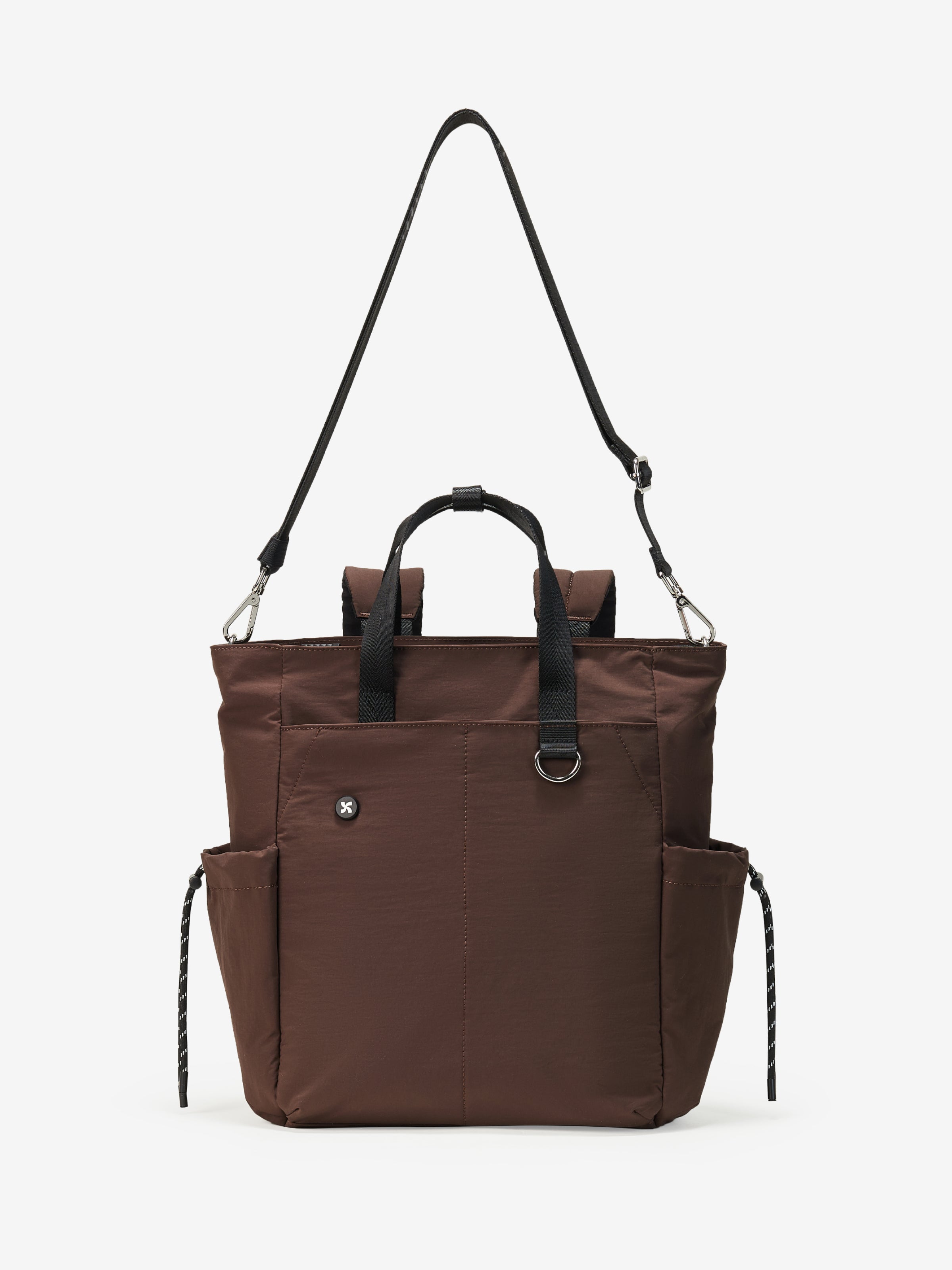 Air Daily Pack in Cocoa with adjustable strap and side pockets for versatile carrying options.