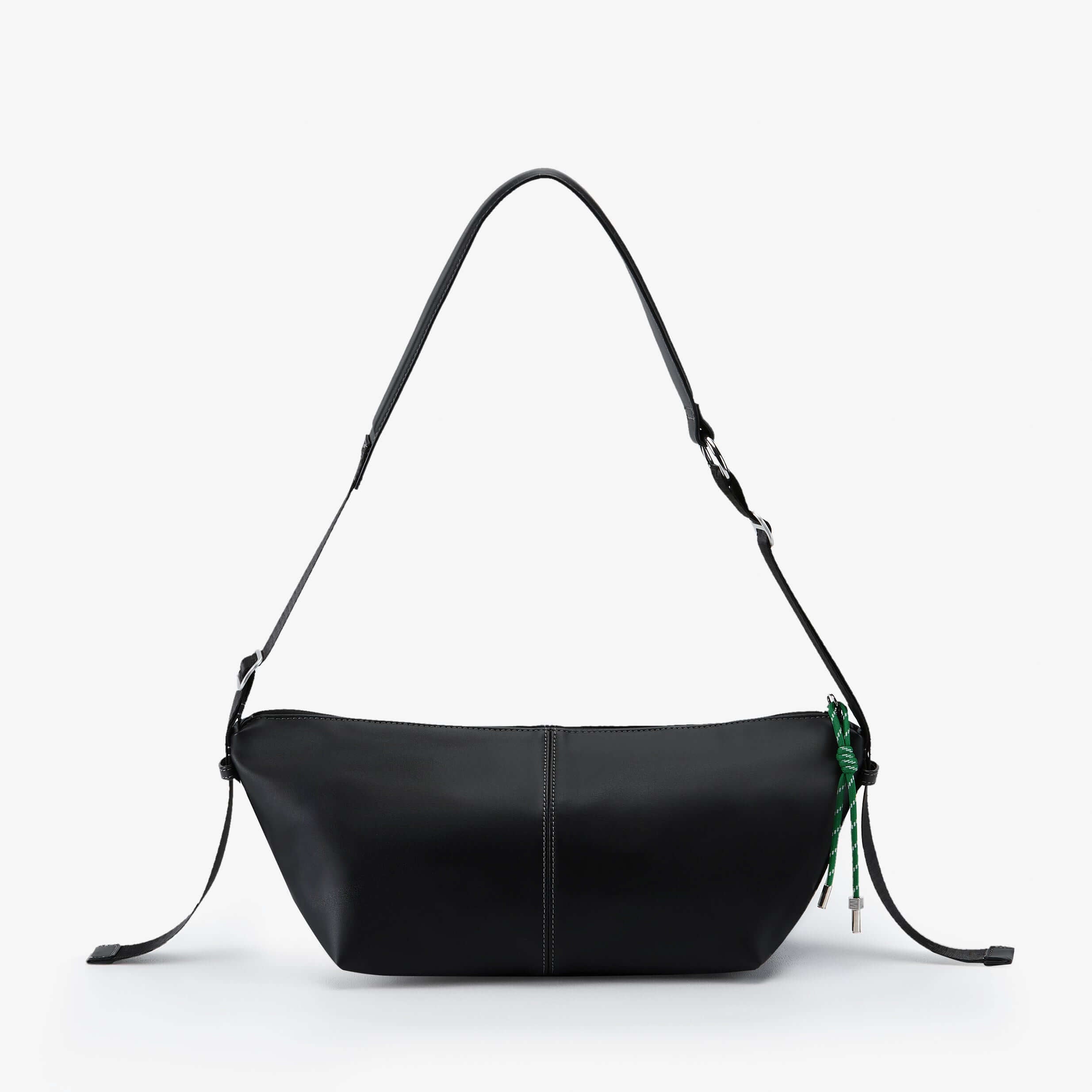 Urban Glide Crossbody with padded strap, made of rainproof coffee ground fabric, featuring emerald braided accents.