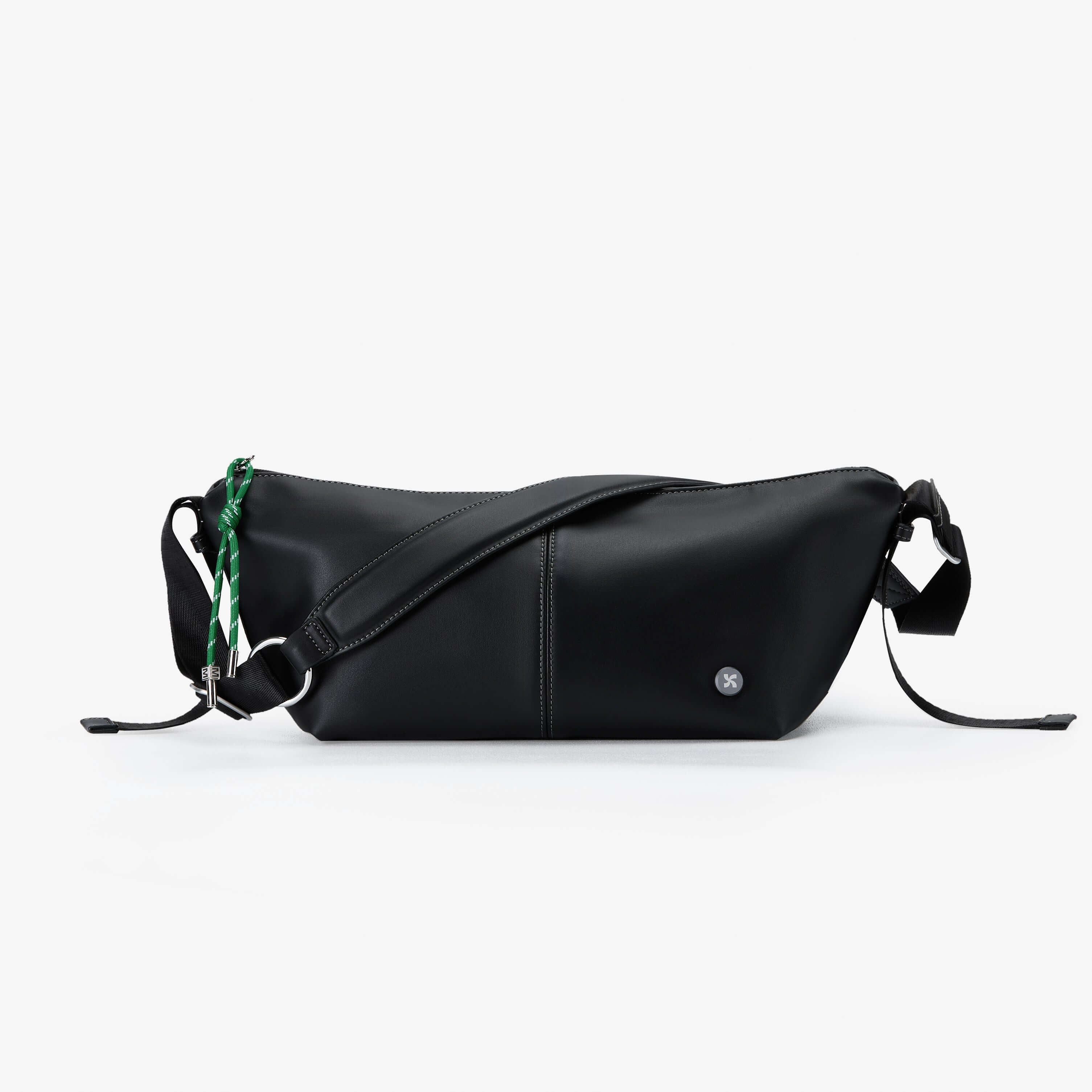 Urban Glide Crossbody bag in sleek black, featuring padded strap, coffee ground fabric, and rain-proof design.