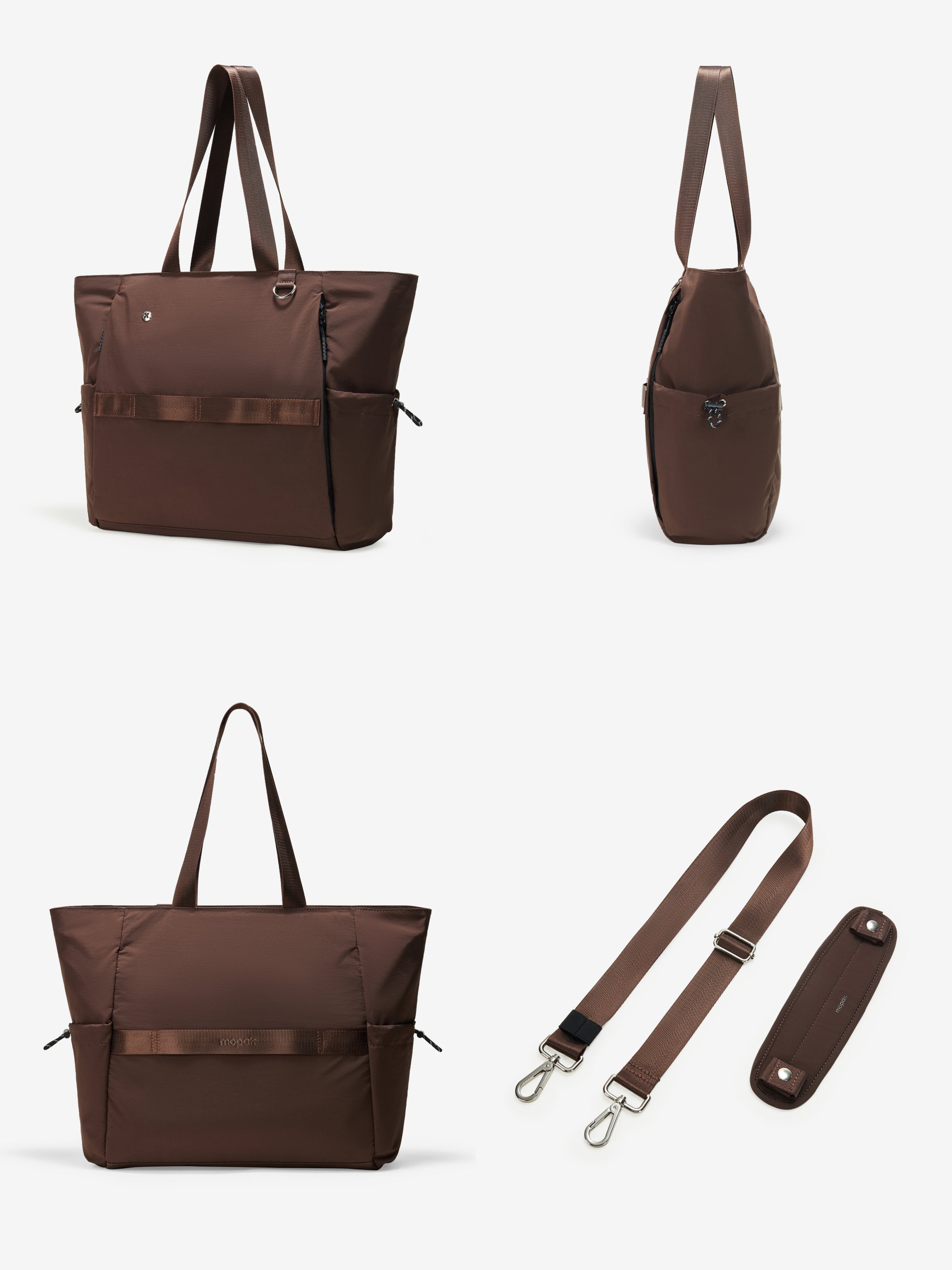 Air Daily Tote in cocoa, showcasing multiple carrying styles, including tote and crossbody options.