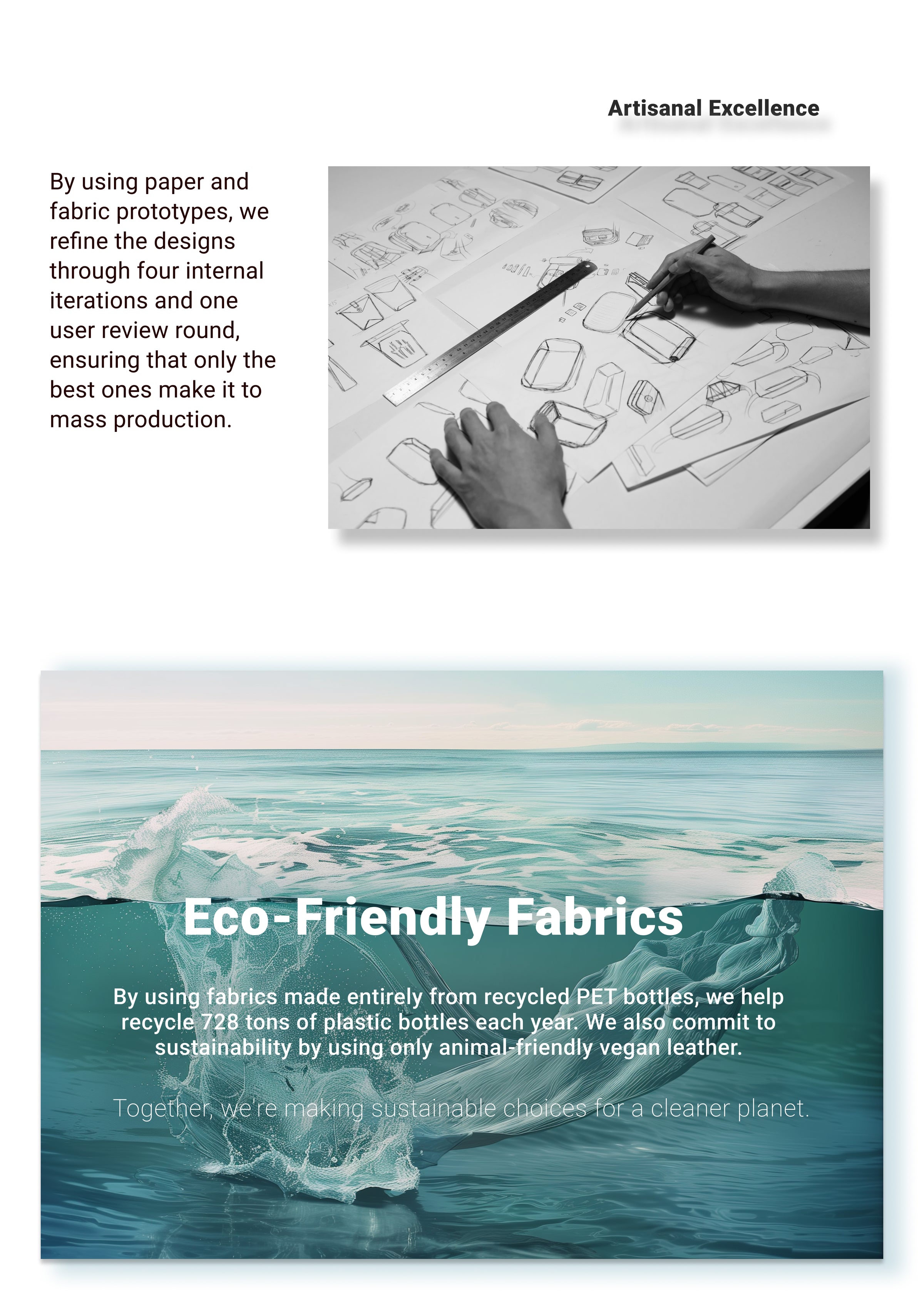 mopak Eco-Friendly Fabrics
By using fabrics made entirely from recycled PET bottles, we helprecycle 728 tons of plastic bottles each year. We also commit tosustainability by using only animal-friendly vegan leather.
Together we're makine sustainable cboices for a cleaner planet
